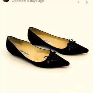 Jimmy Choo Scarlette Black Suede Bow Toe Flat Shoe